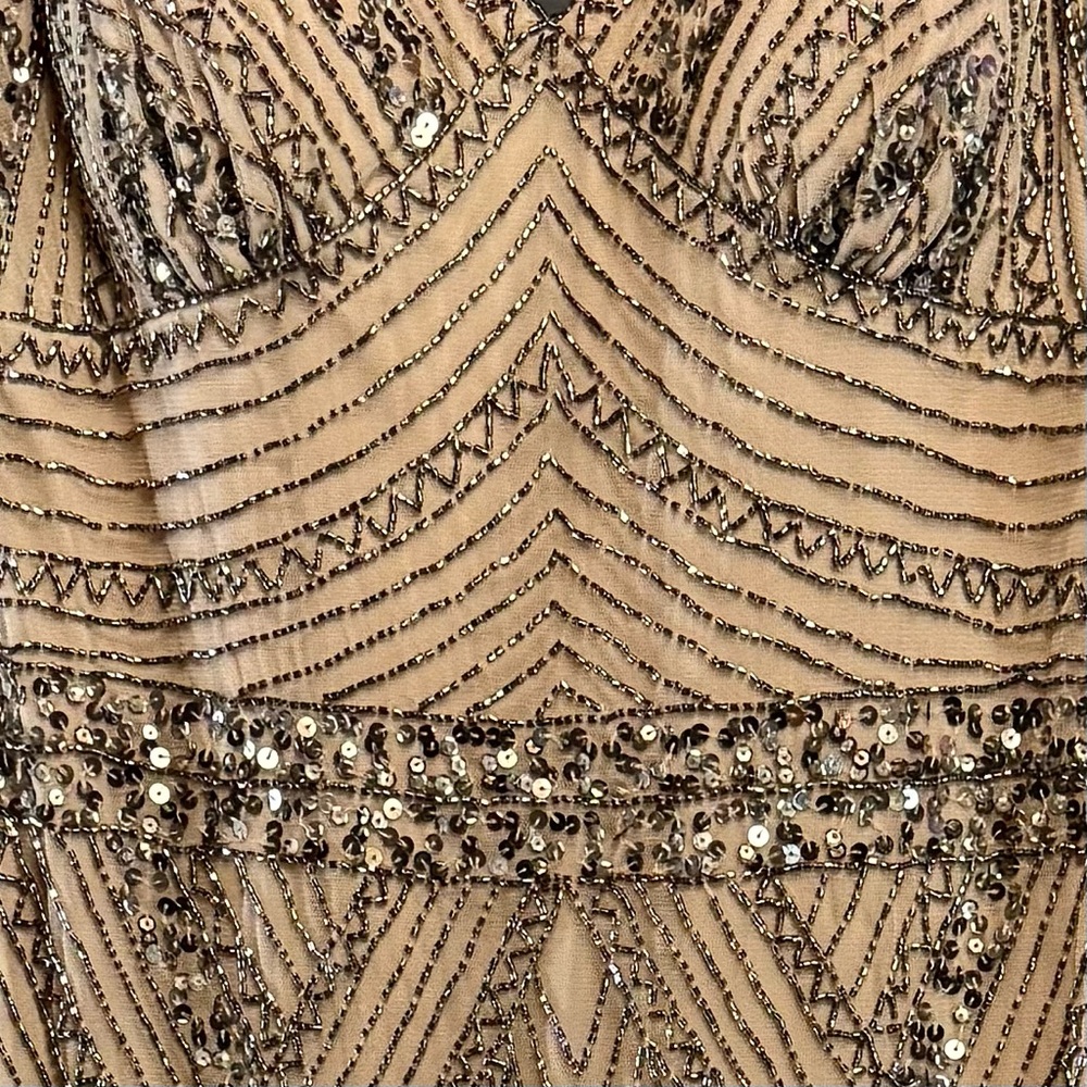 Marina Art Deco Nude Silver Beaded Sequin Formal Gatsby Gown Size 8 NWT - Picture 3 of 5
